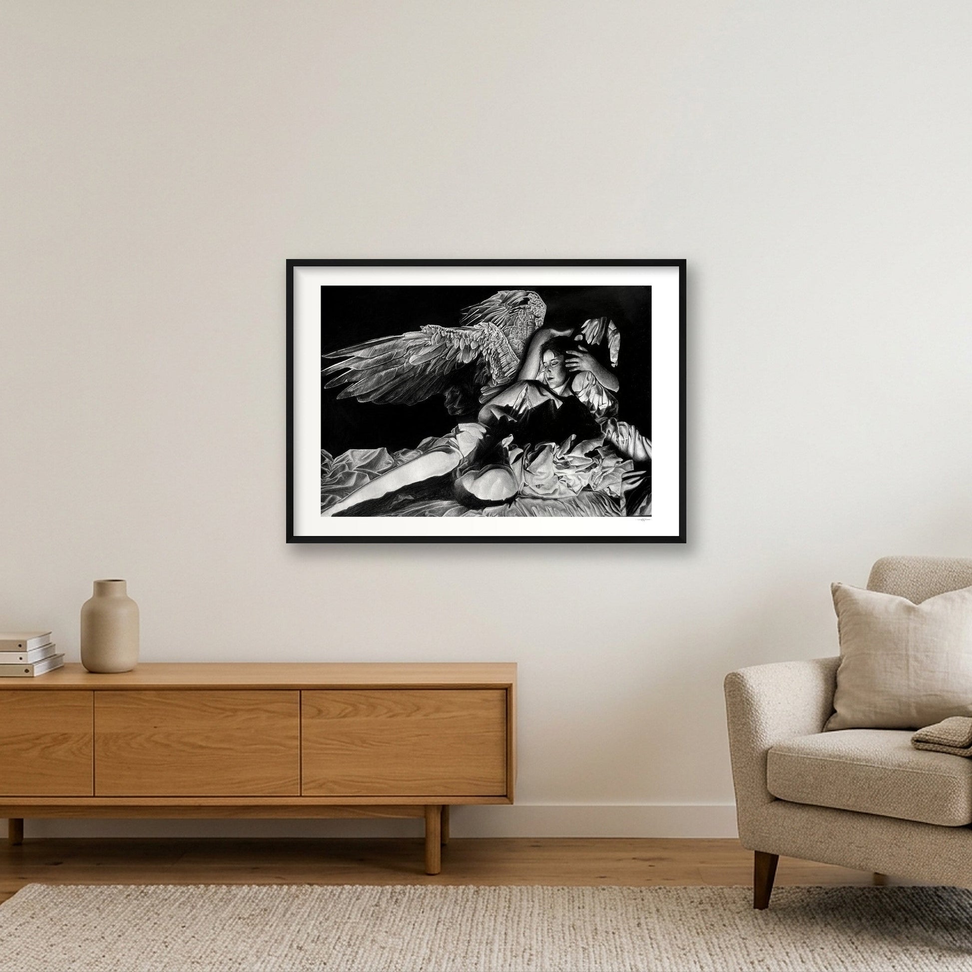 The Grief of Icarus print — 100×70cm, 39×28" Black Frame